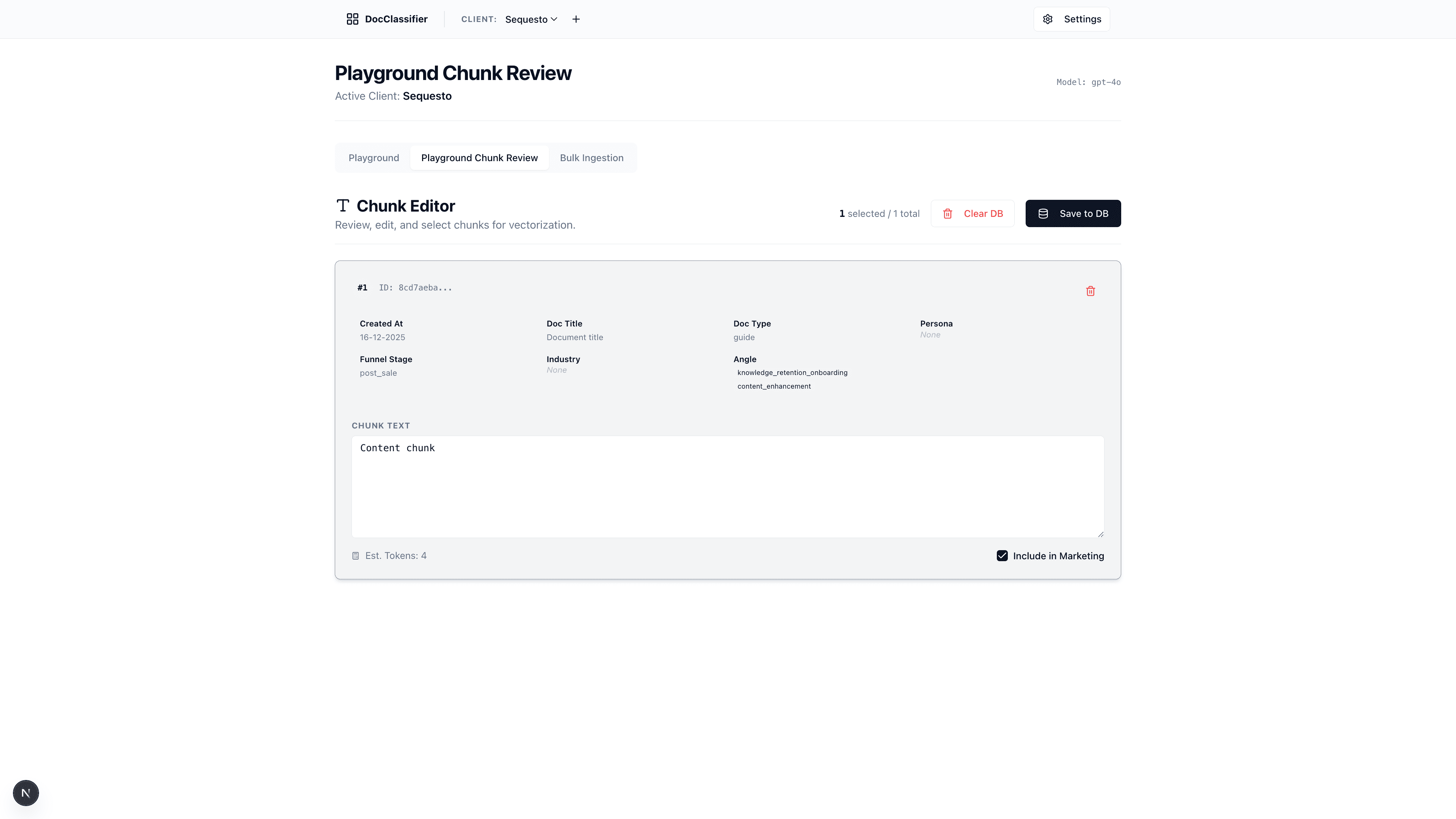 Document Classifier Chunk Editor